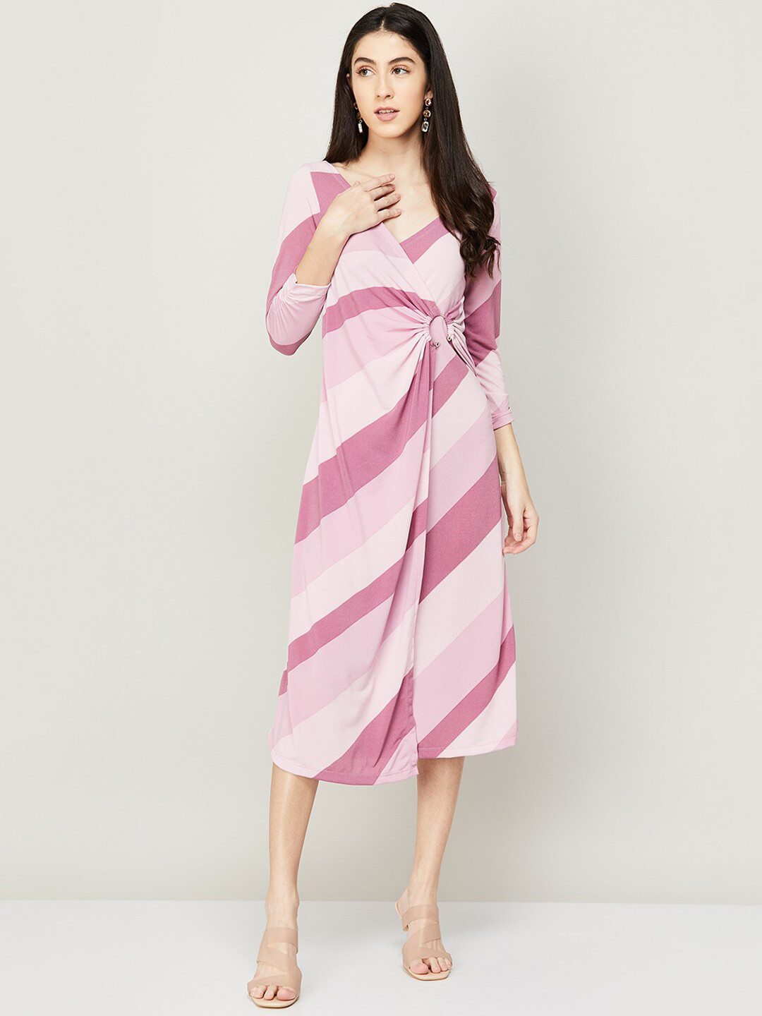 

CODE by Lifestyle Pink Printed Striped Midi Dress