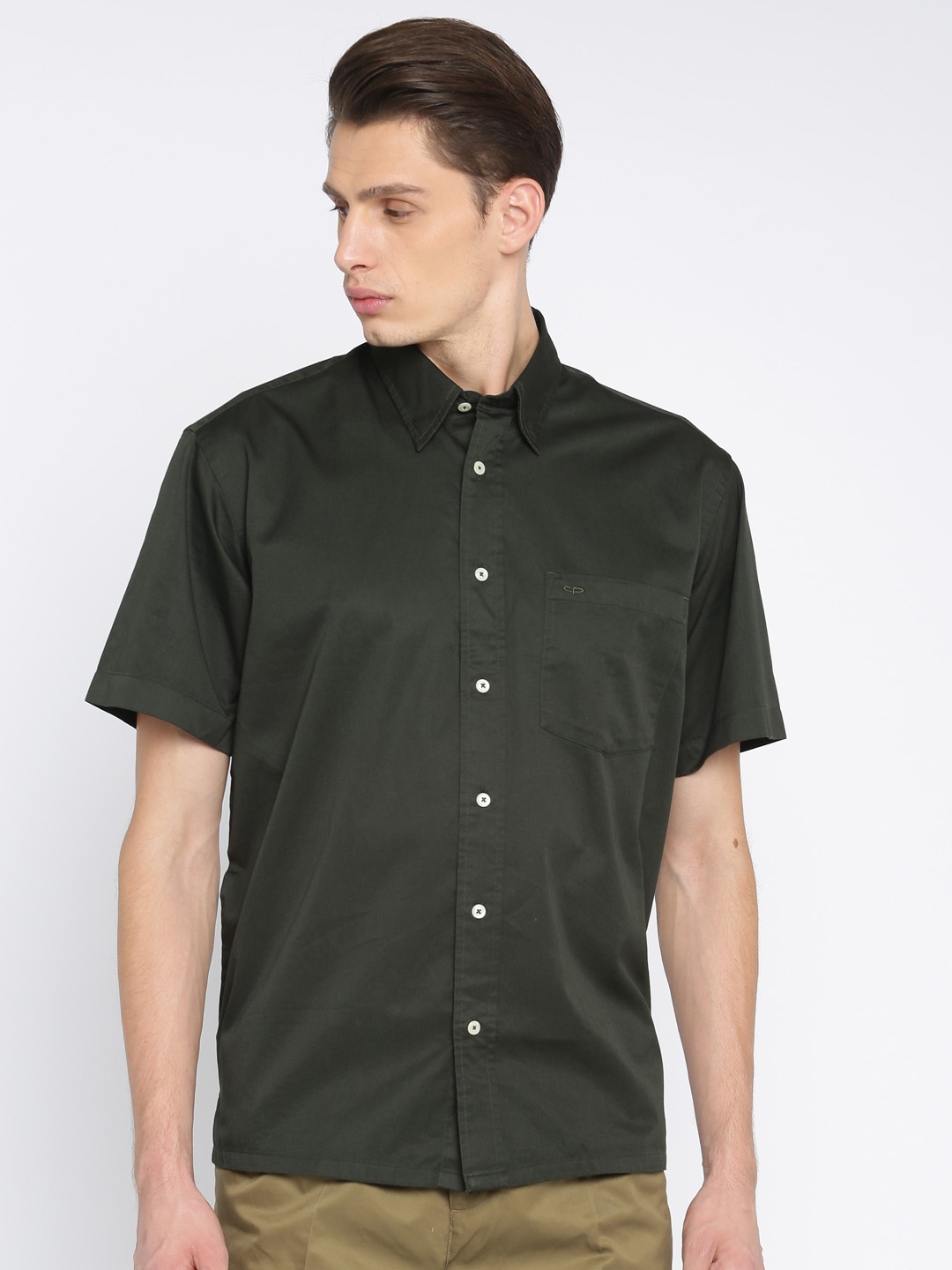 

ColorPlus Men Olive Green Classic Regular Fit Solid Casual Shirt