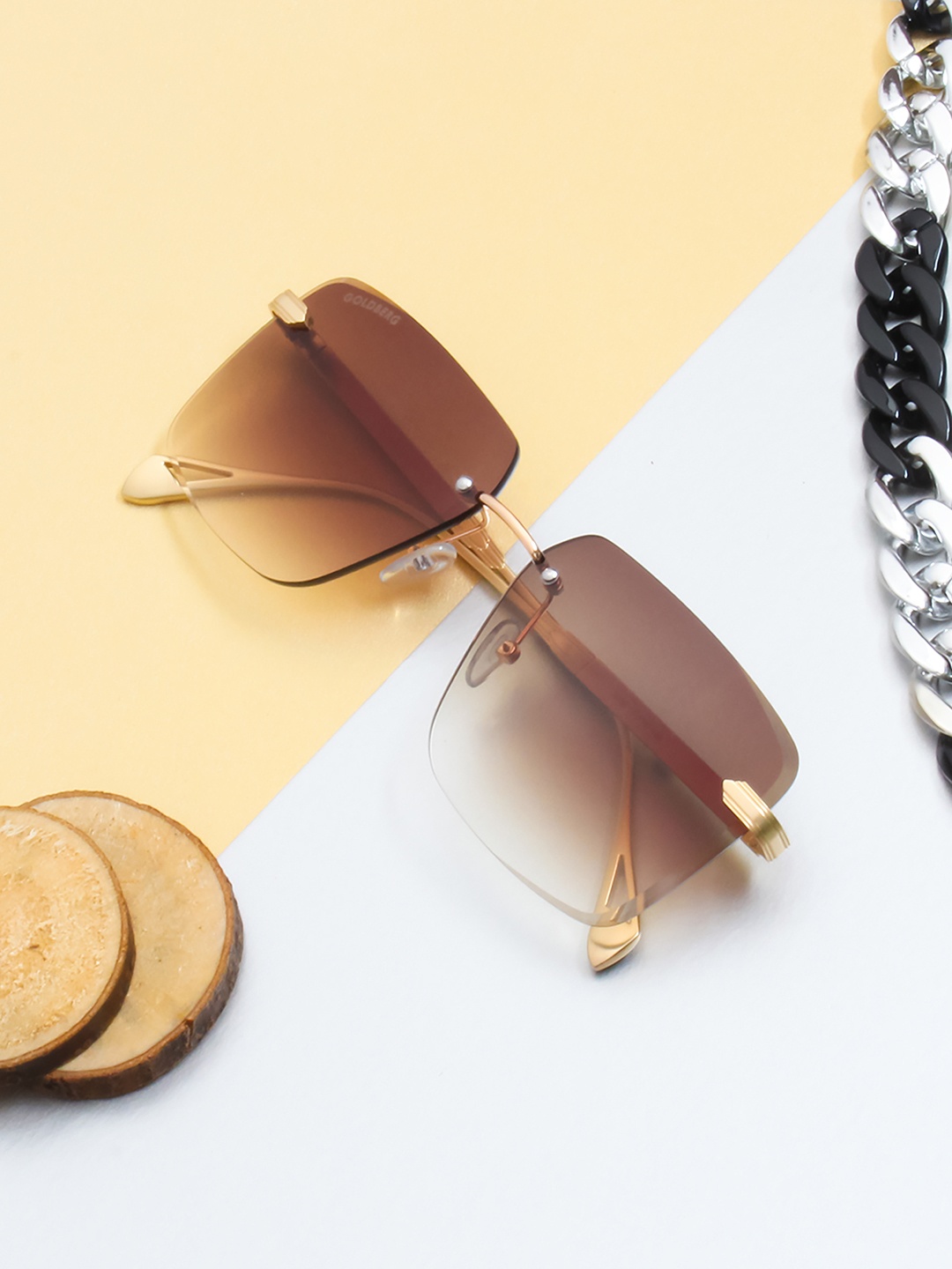 

Gold Berg Brown Lens & Gold-Toned Square Sunglasses with UV Protected Lens-GB-2236_GLD-BRN