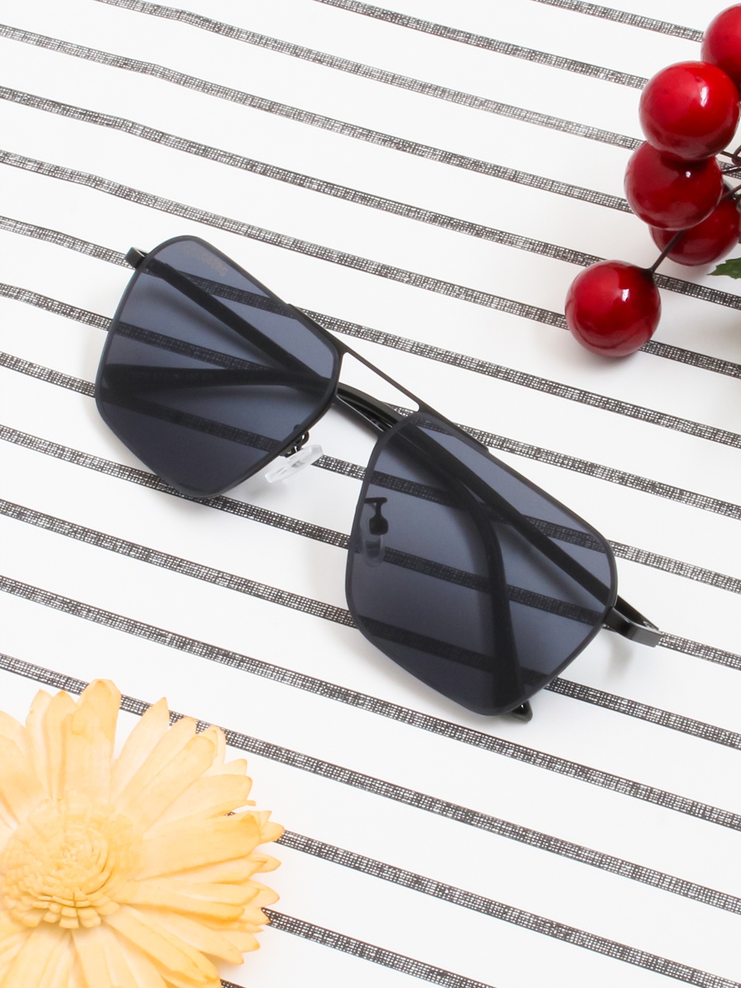 

Gold Berg Grey Lens & Black Square Sunglasses with UV Protected Lens- GB-1070_BLK-BLK