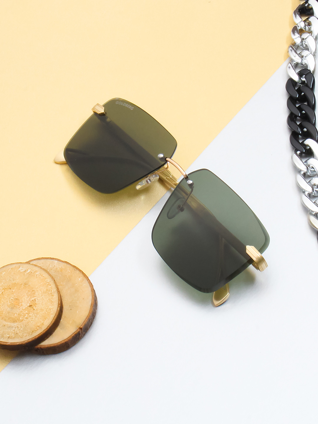 

Gold Berg Unisex Green Lens & Gold Square Sunglasses & UV Protected Lens GB-2236_GLD-GRN