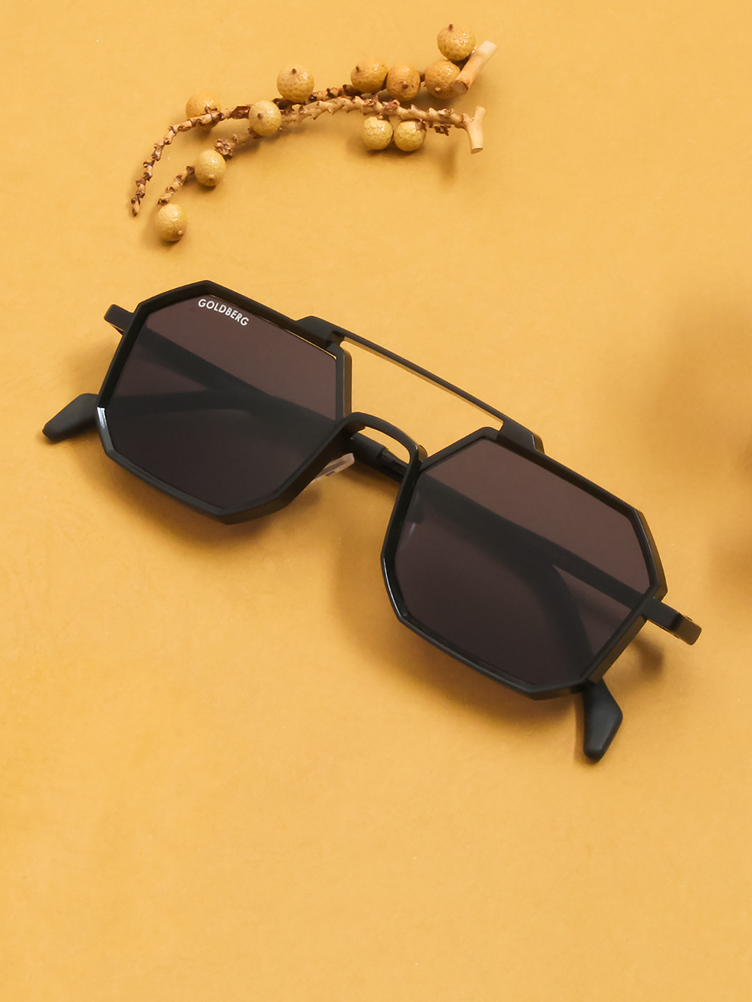 

Gold Berg Black Lens & Black Square Sunglasses with UV Protected Lens GB-22033_C1