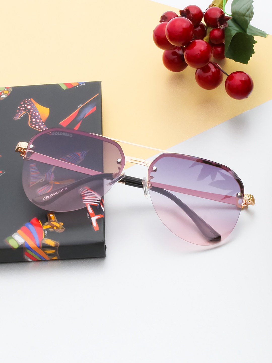 

Gold Berg Purple Lens & Gold-Toned Aviator Sunglasses with UV Protected Lens GB-9258_GLD