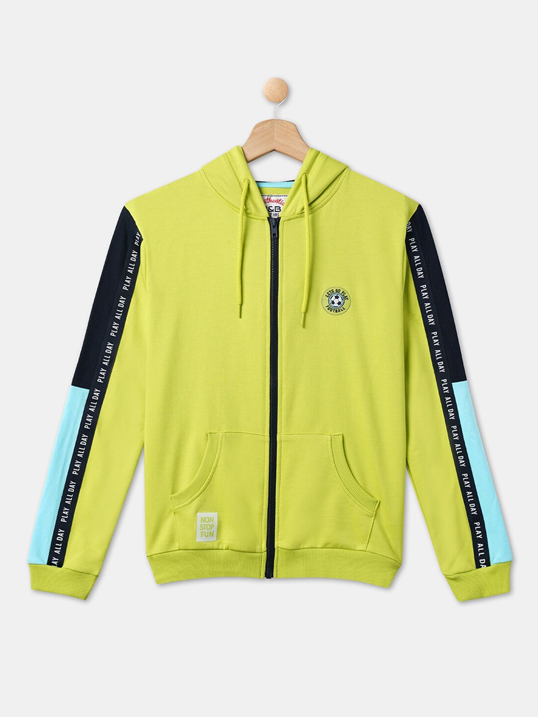 

R&B Boys Yellow & Navy Blue Hooded Cotton Sweatshirt