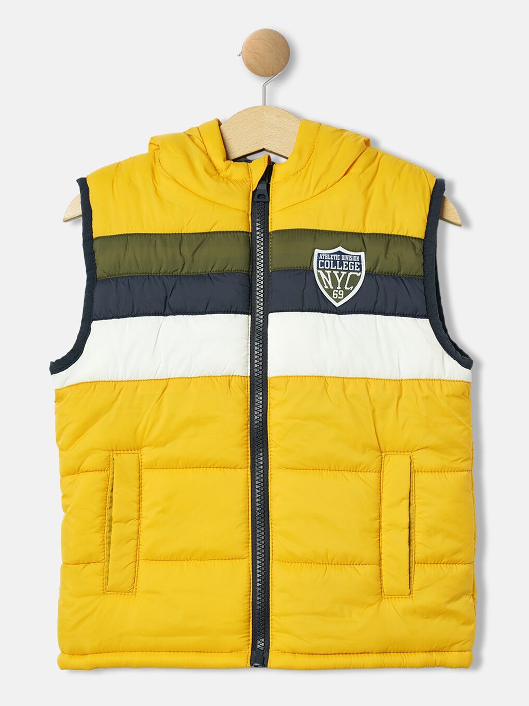 

R&B Boys Yellow & Olive Green Striped Padded Jacket