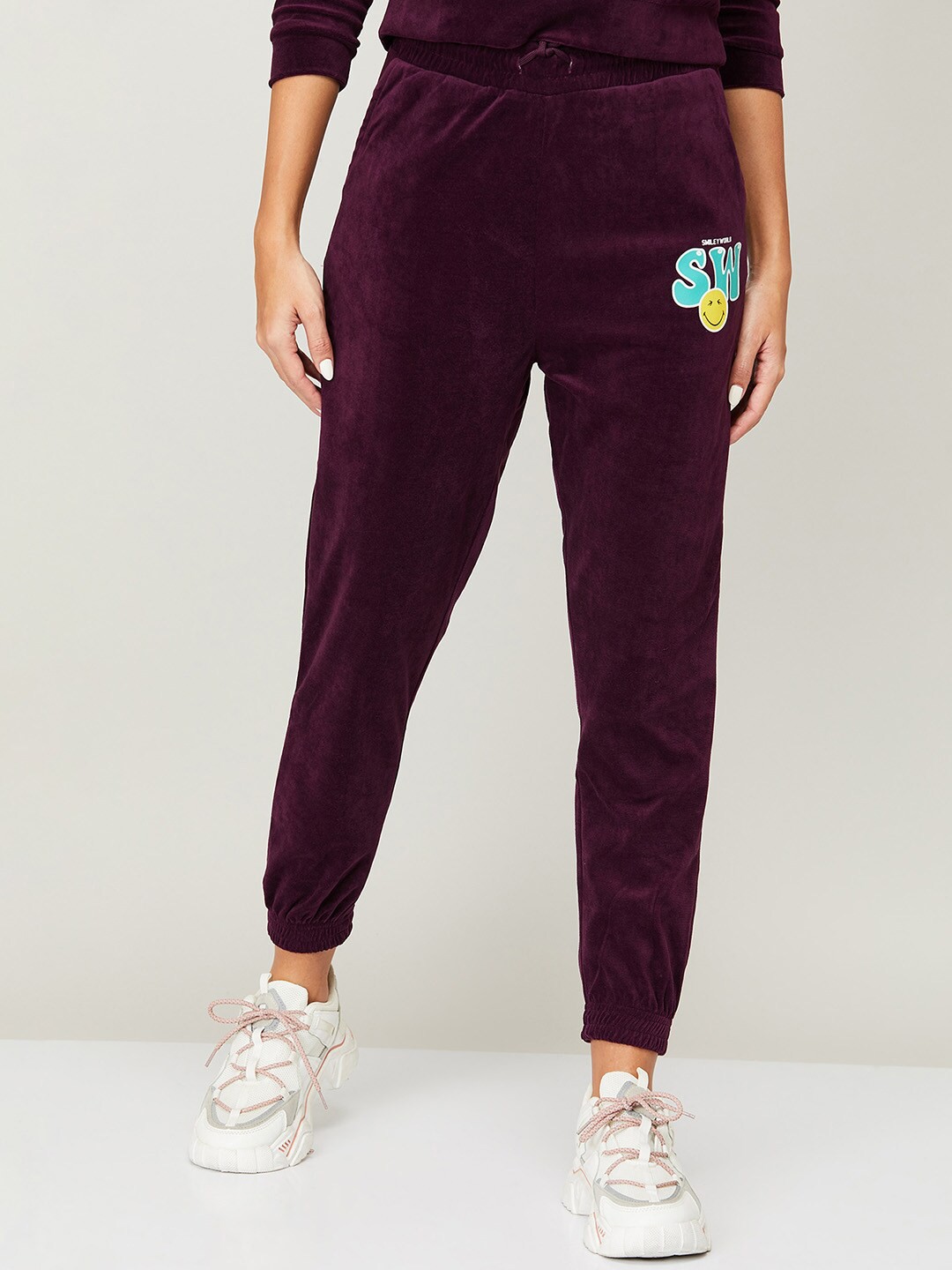 

SmileyWorld Women Burgundy High-Rise Joggers