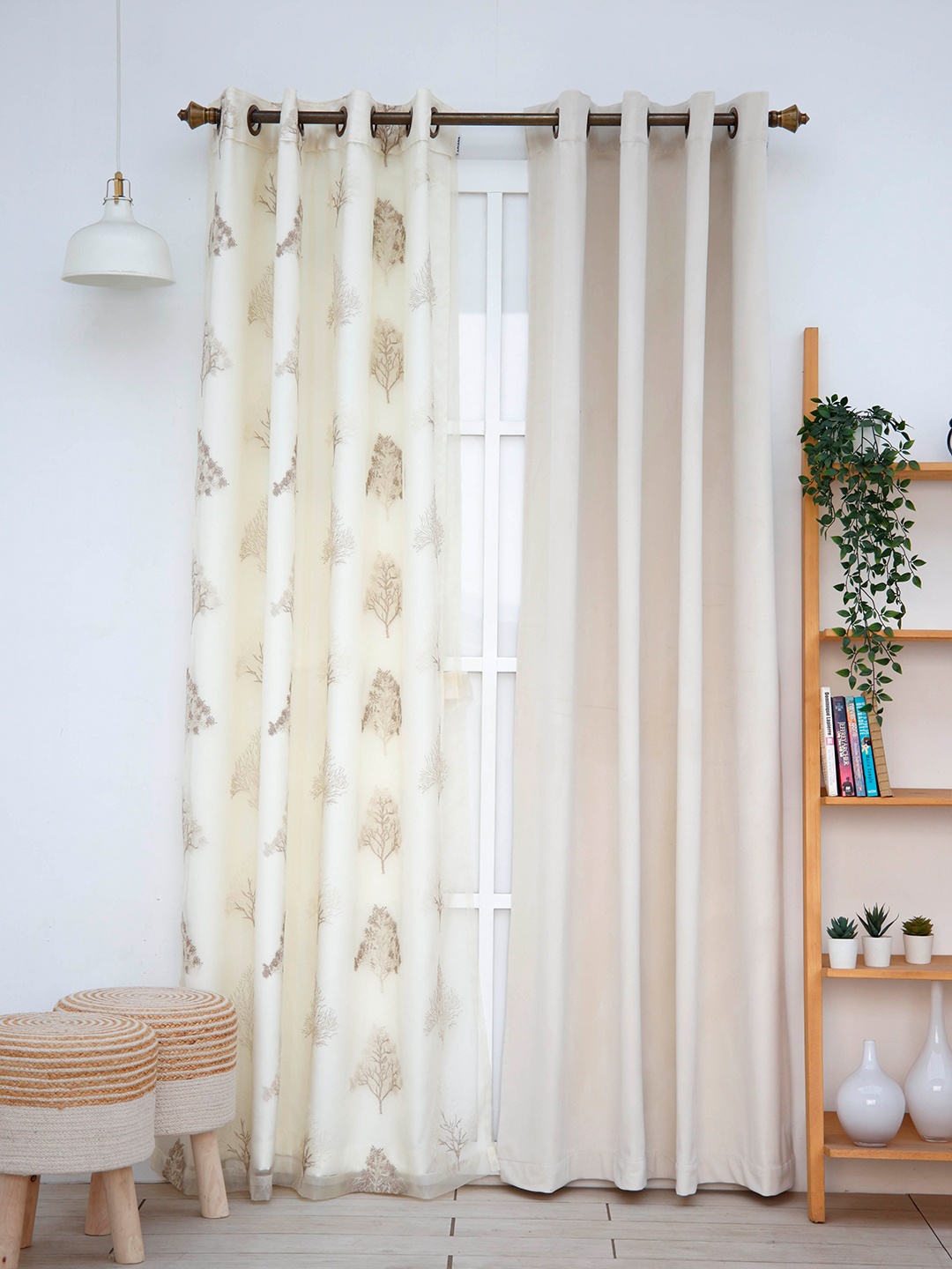 

Ariana Beige Set of 2 Embroidered Room Darkening Door Curtain
