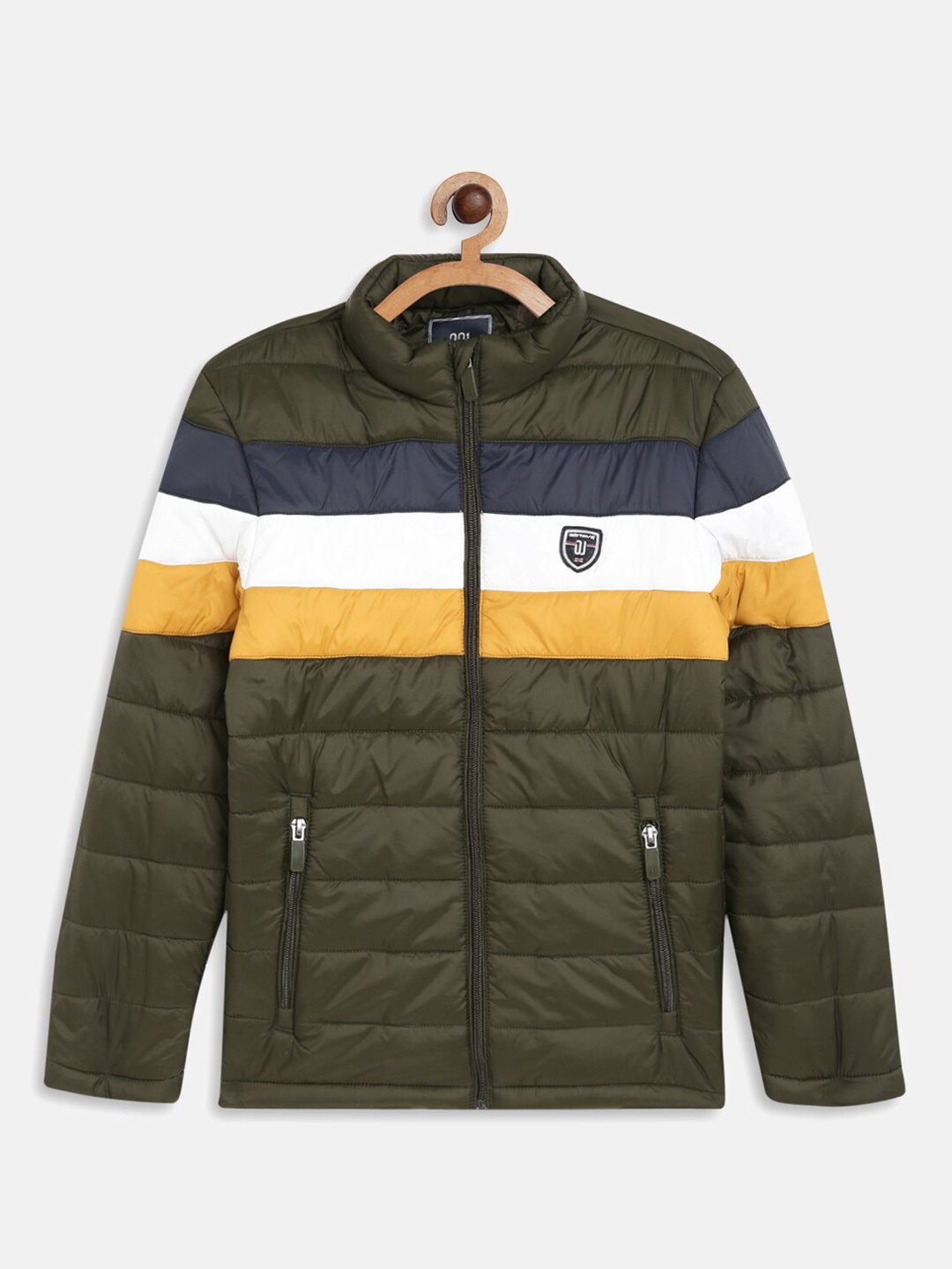 

Octave Boys Olive Green & White Striped Puffer Jacket