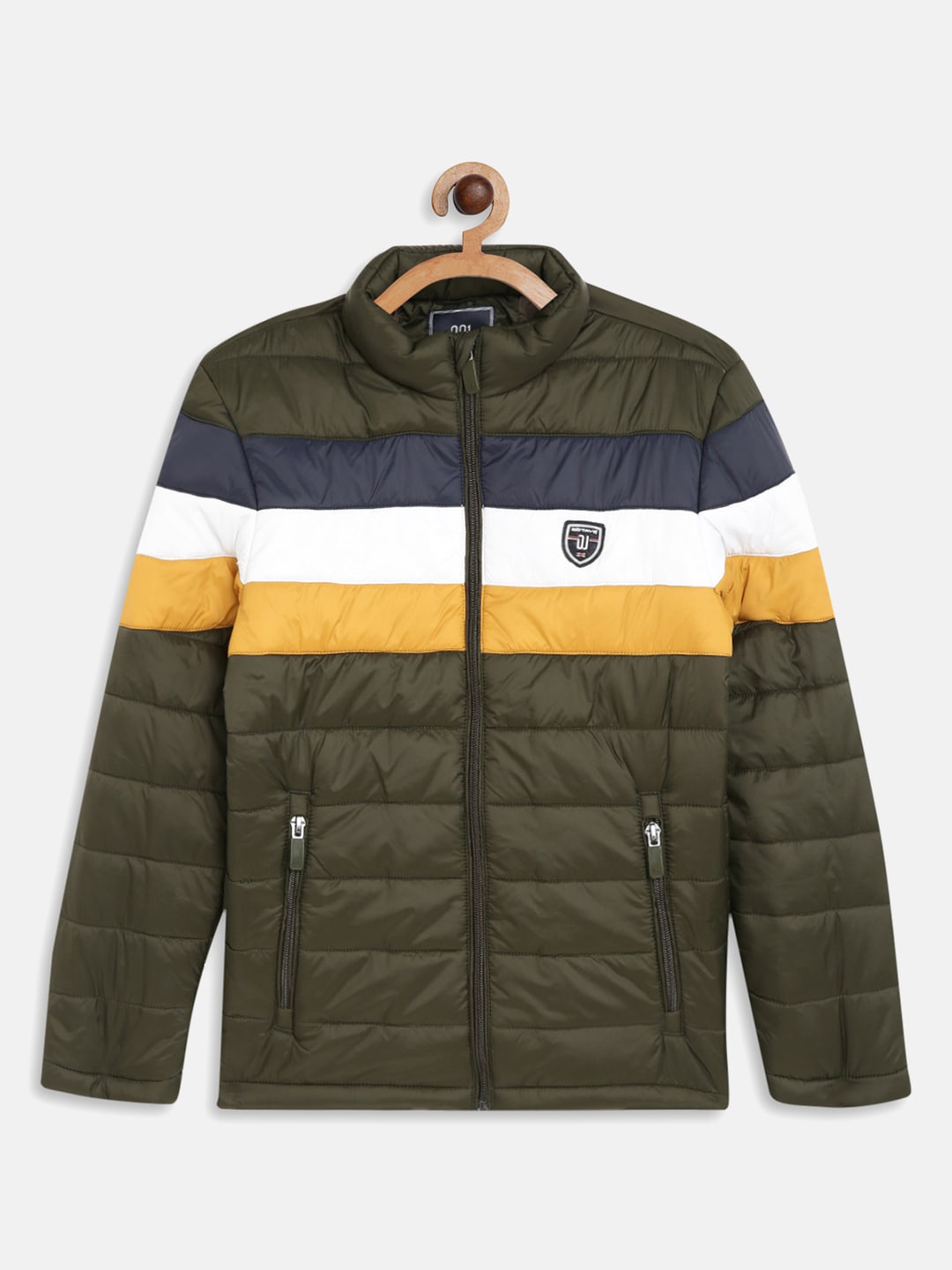 

Octave Boys Olive Green & Yellow Striped Puffer Jacket