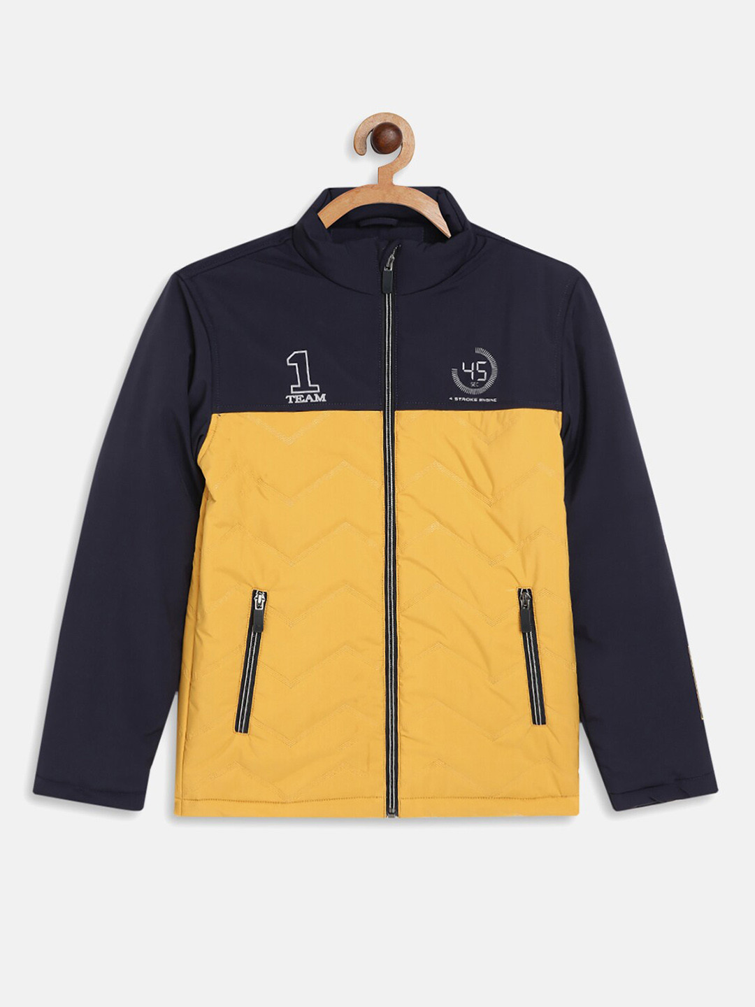 

Octave Boys Mustard Yellow & Navy Blue Colourblocked Padded Jacket