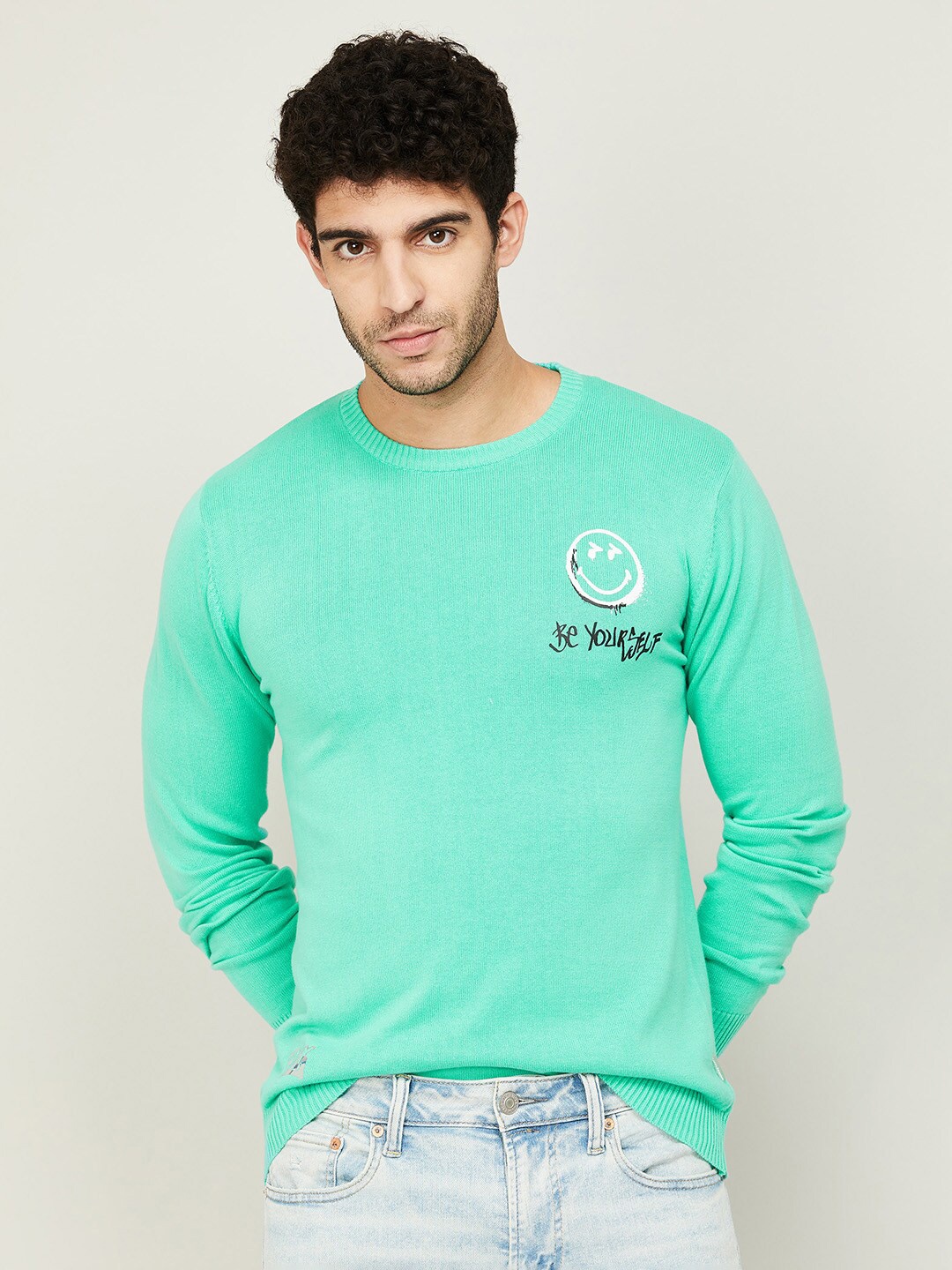 

SmileyWorld Men Green Cotton Sweatshirt