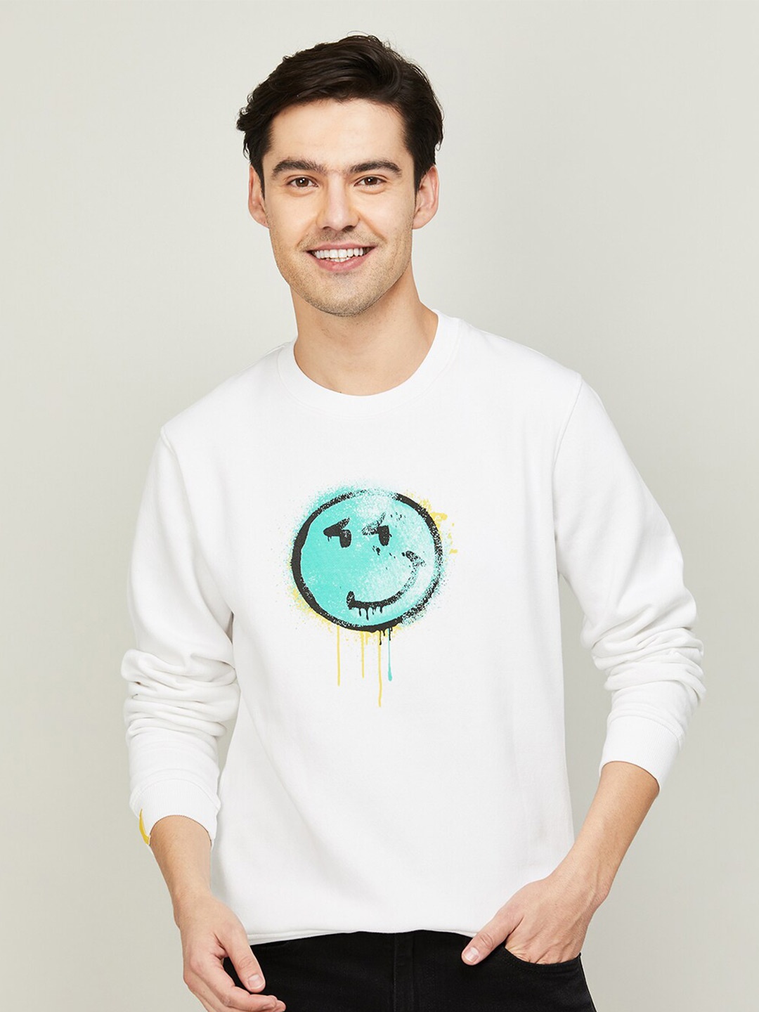 

SmileyWorld Men White Printed Sweatshirt