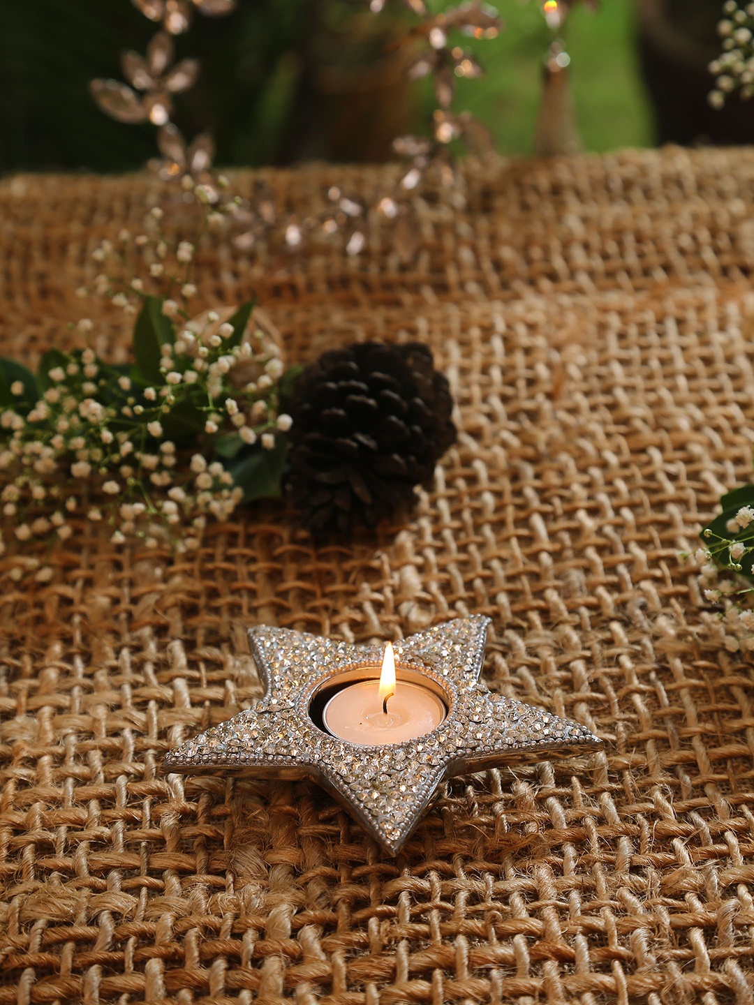 

Amoliconcepts Silver-Toned Star Candle Holder With Rhine Stones