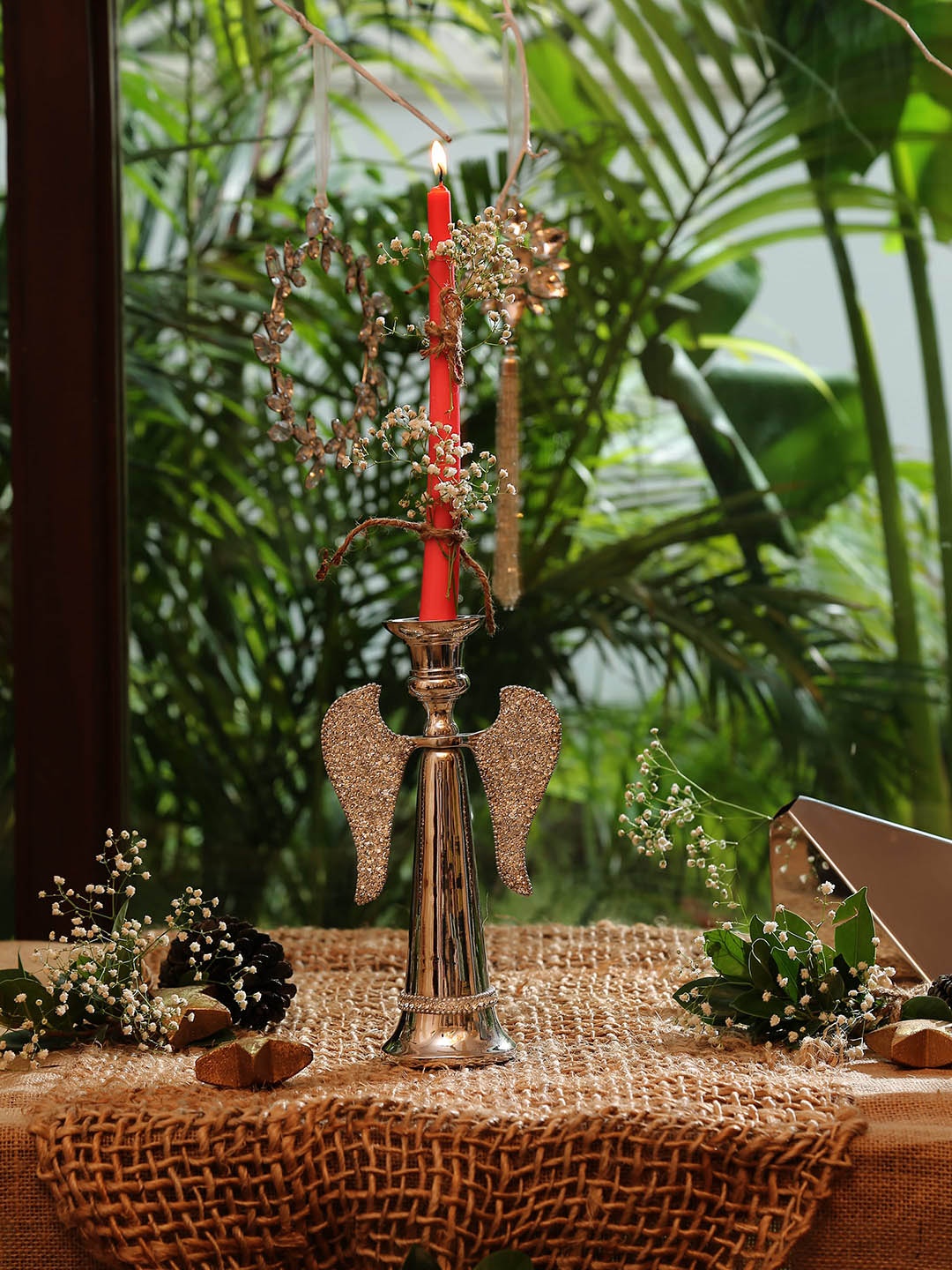 

Amoliconcepts Silver-Toned White Rhine Stone Studded Candle Holder