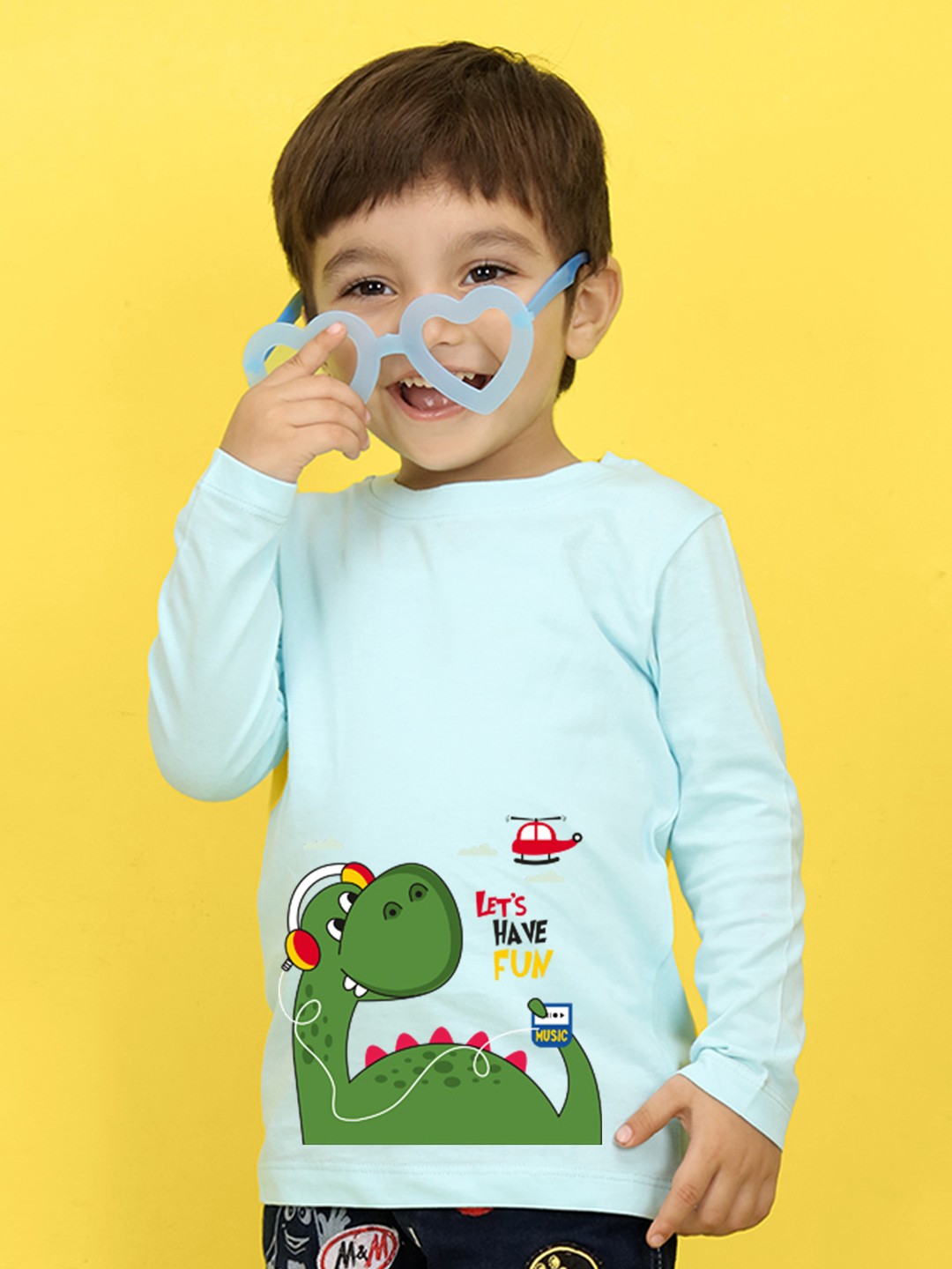 

NUSYL Kids Yellow Printed High Neck Pure Cotton T-shirt