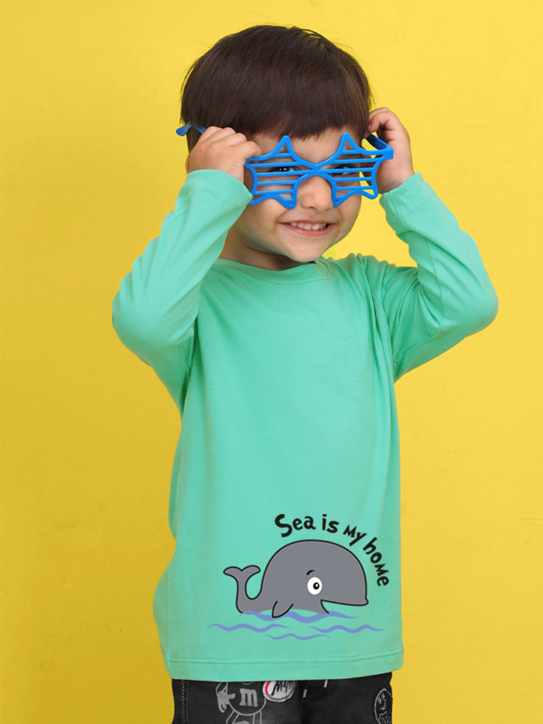 

NUSYL Kids Peach-Coloured Printed High Neck Pure Cotton T-shirt