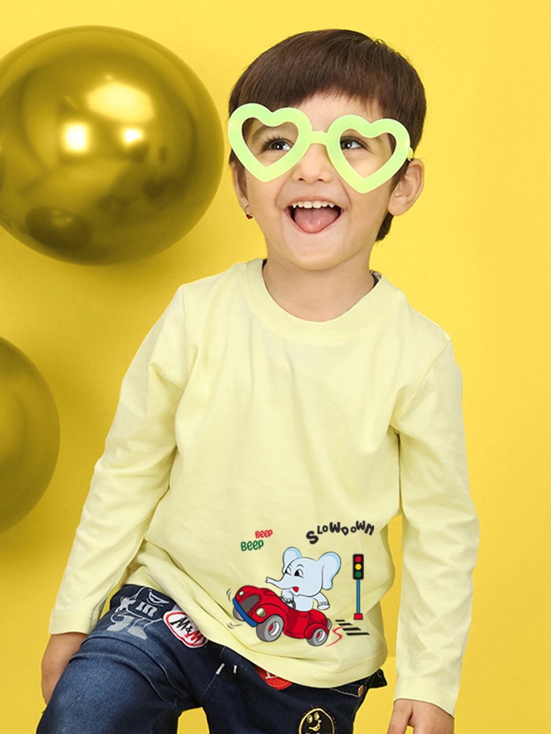 

NUSYL Kids Green Printed Pure Cotton Raw Edge T-shirt