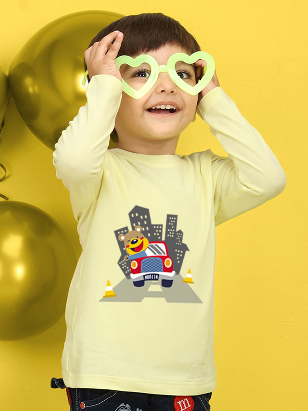 

NUSYL Kids Blue High Neck Drop-Shoulder Sleeves Pure Cotton T-shirt