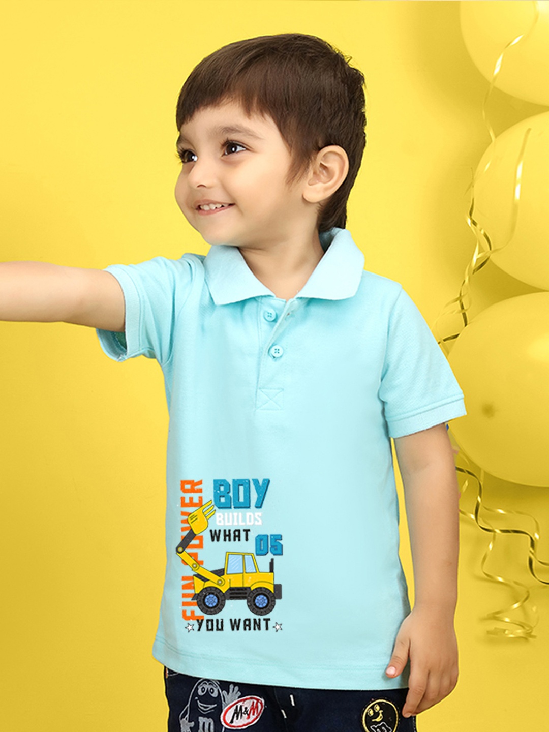 

NUSYL Kids Turquoise Blue Typography Printed Pure Cotton T-shirt