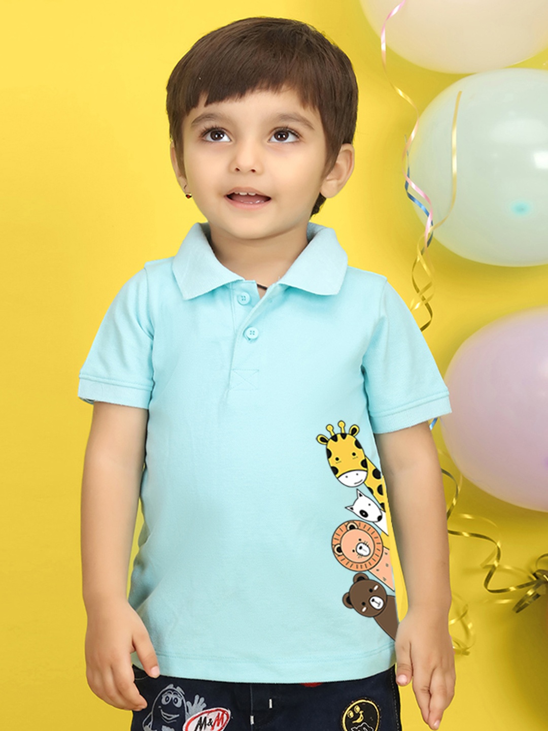 

NUSYL Kids Turquoise Blue Printed Pure Cotton T-shirt