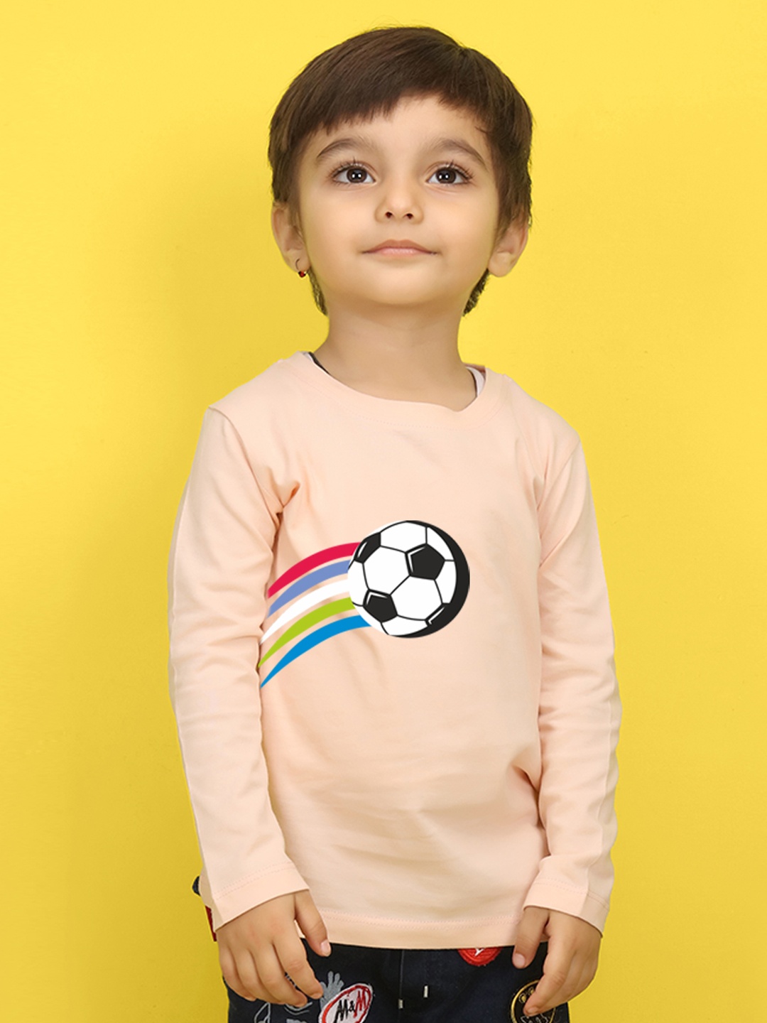 

NUSYL Kids Peach-Coloured Printed Pure Cotton T-shirt