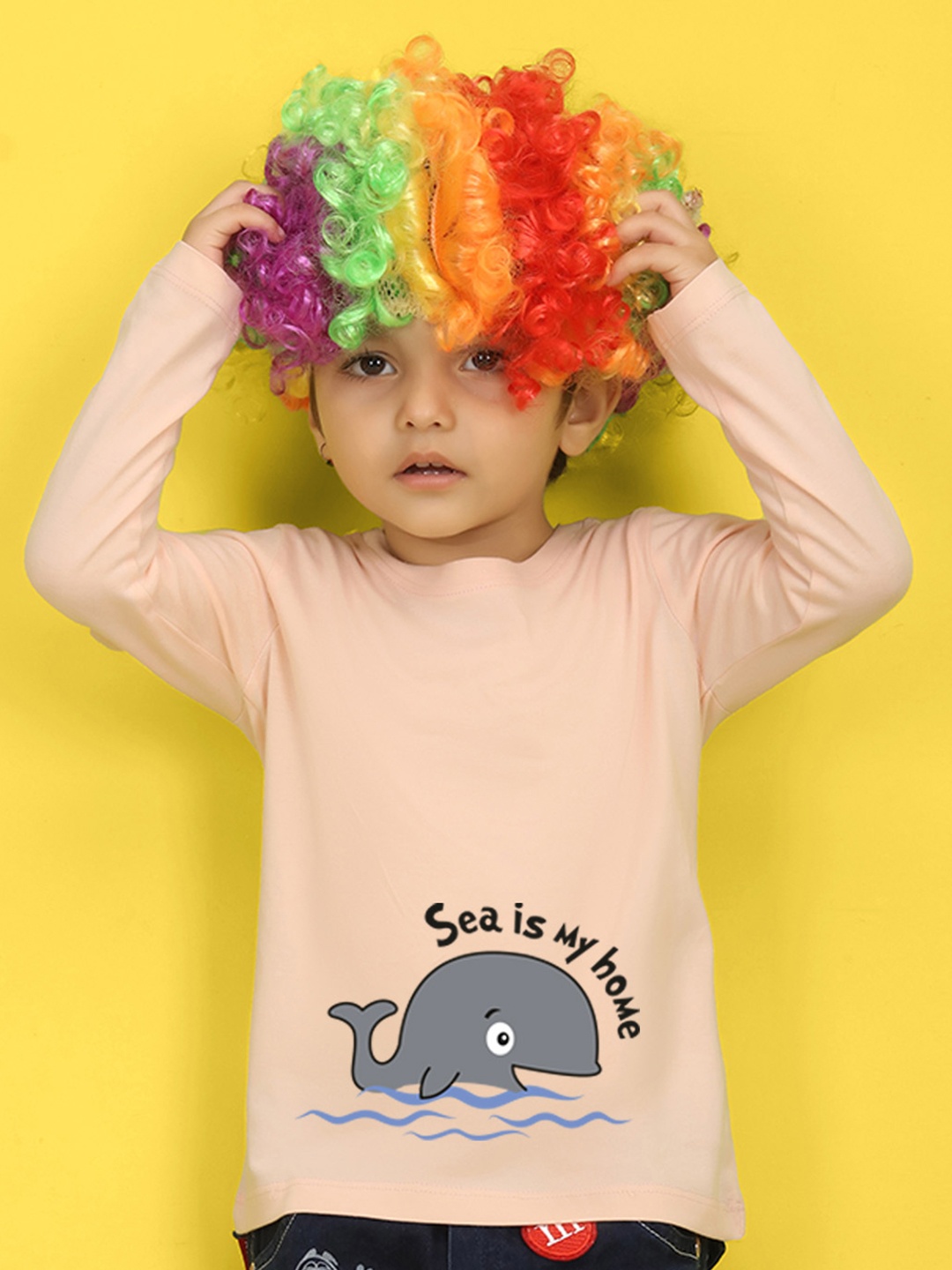

NUSYL Kids Peach-Coloured Printed Pure Cotton T-shirt