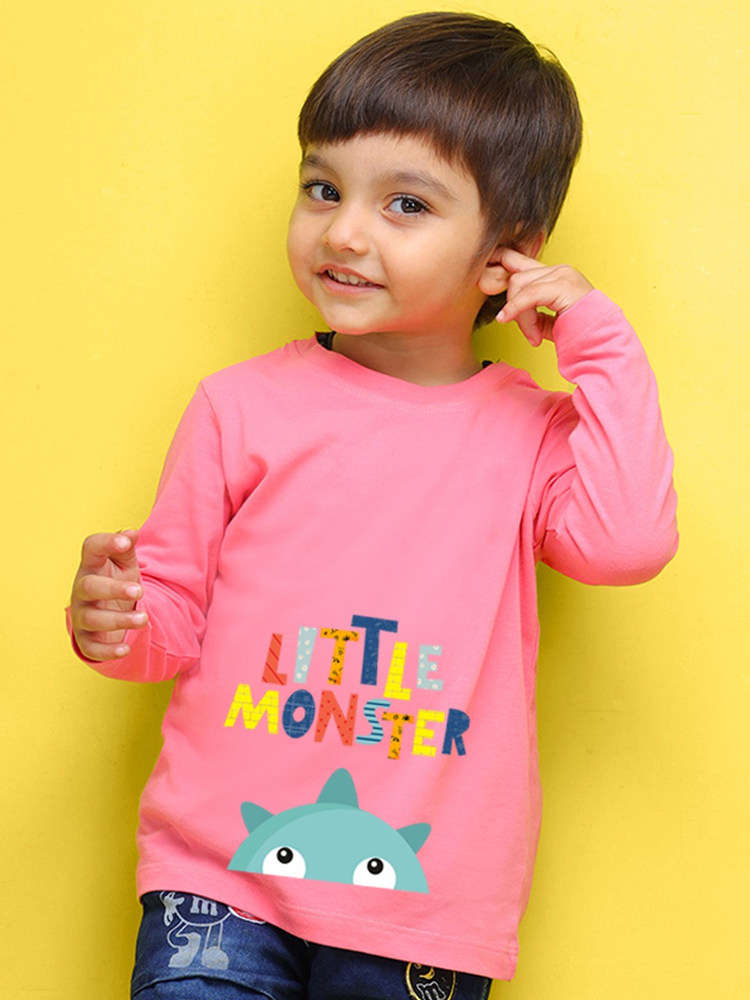 

NUSYL Kids Pink Typography Printed Pure Cotton T-shirt