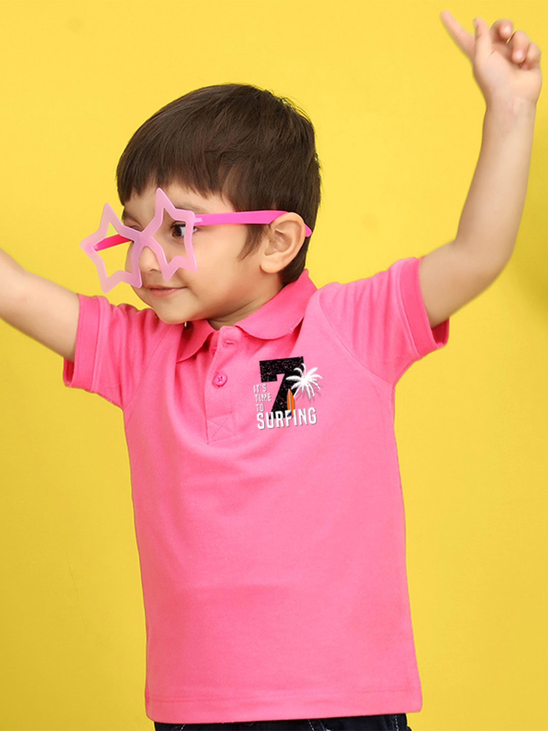 

NUSYL Kids Peach-Coloured Printed Pure Cotton T-shirt