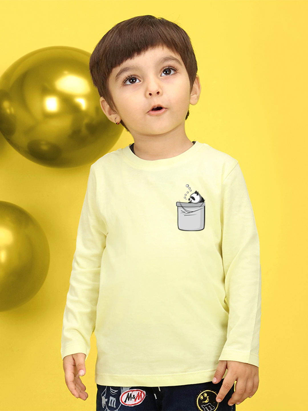 

NUSYL Kids Yellow Printed Pure Cotton T-shirt