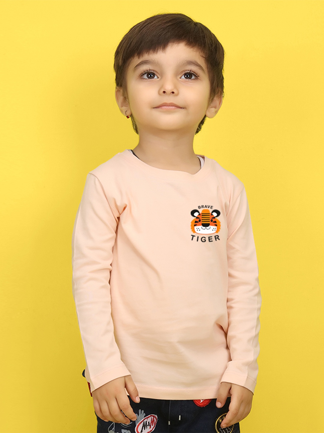 

NUSYL Kids Peach-Coloured Printed Pure Cotton T-shirt