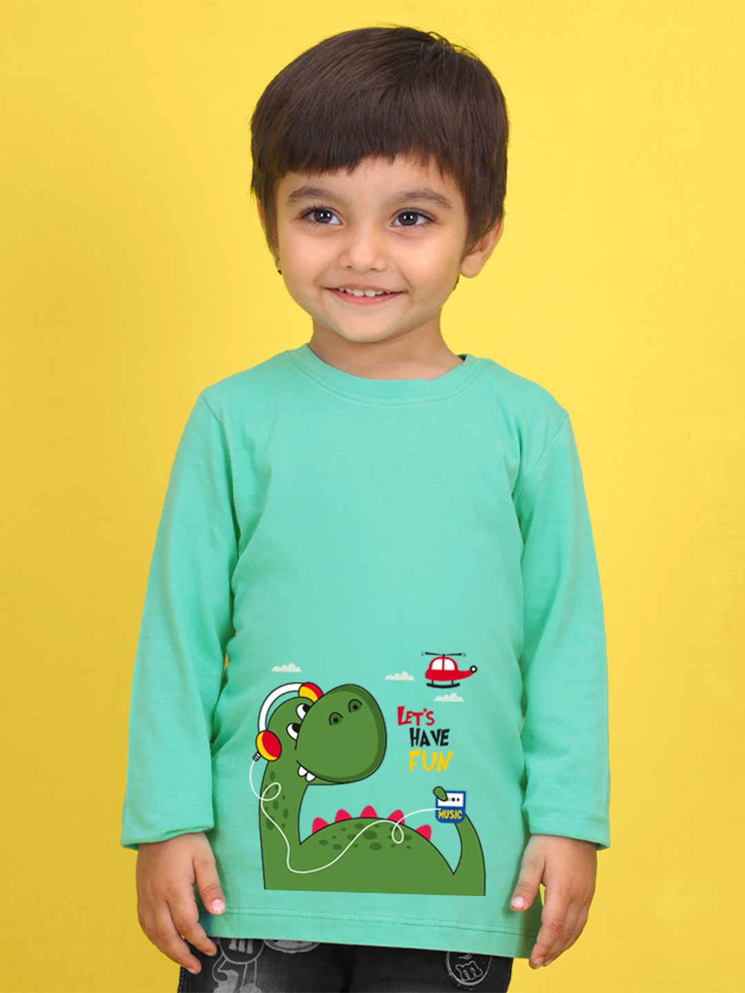 

NUSYL Kids Green Printed Pure Cotton T-shirt