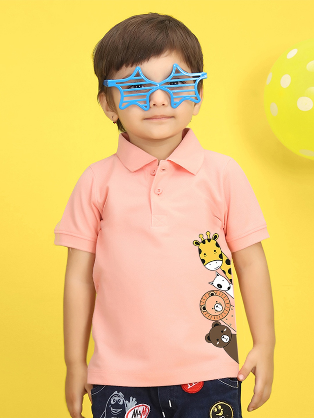 

NUSYL Kids Peach-Coloured Printed Pure Cotton T-shirt