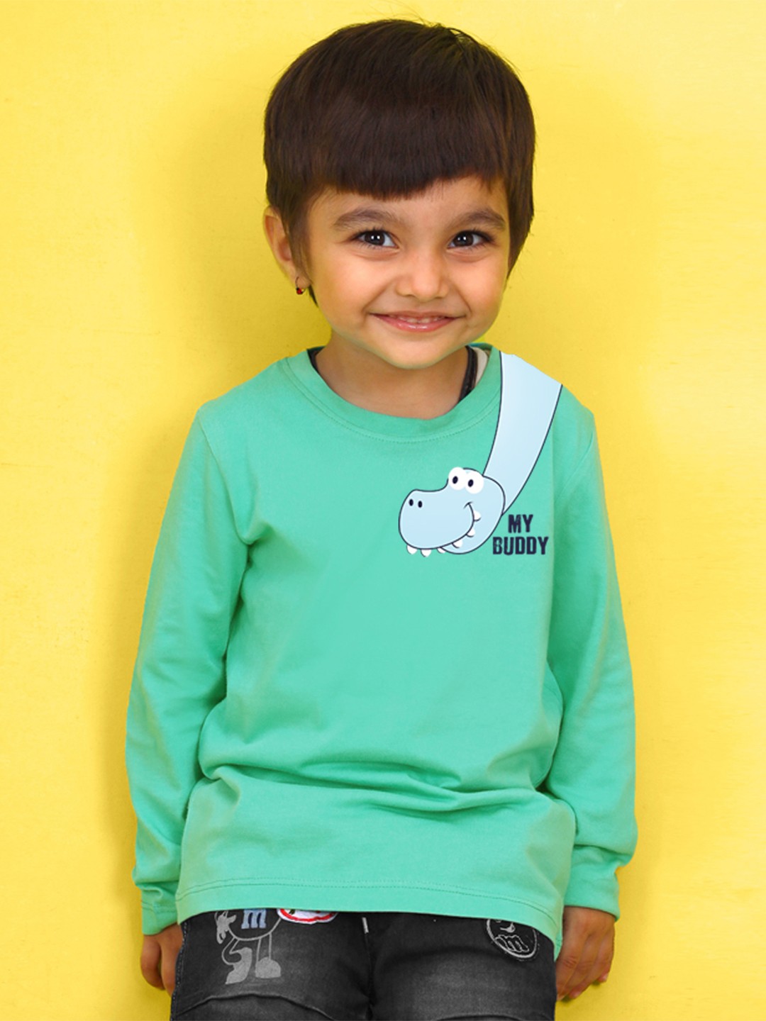 

NUSYL Kids Peach-Coloured Typography Printed Pure Cotton T-shirt