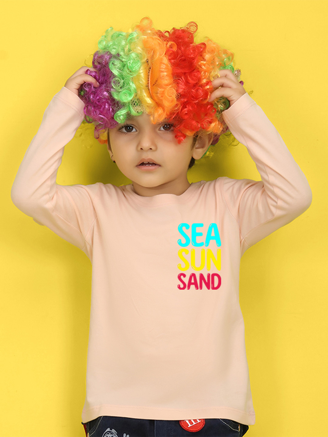 

NUSYL Kids Peach-Coloured Printed Pure Cotton T-shirt