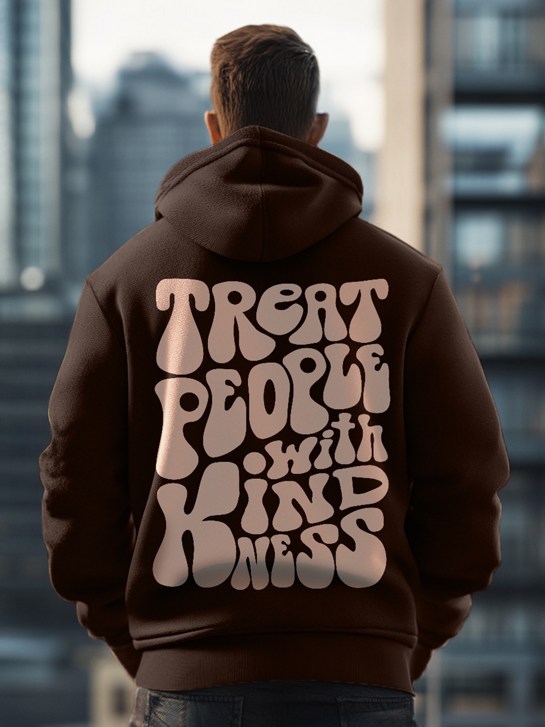 

VEIRDO Men Brown Fleece Printed Hooded Sweatshirt