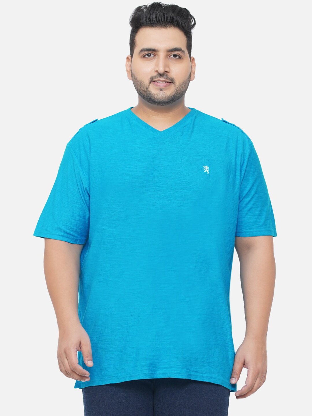 

Santonio Men Plus Size Blue V-Neck Pure Cotton T-shirt