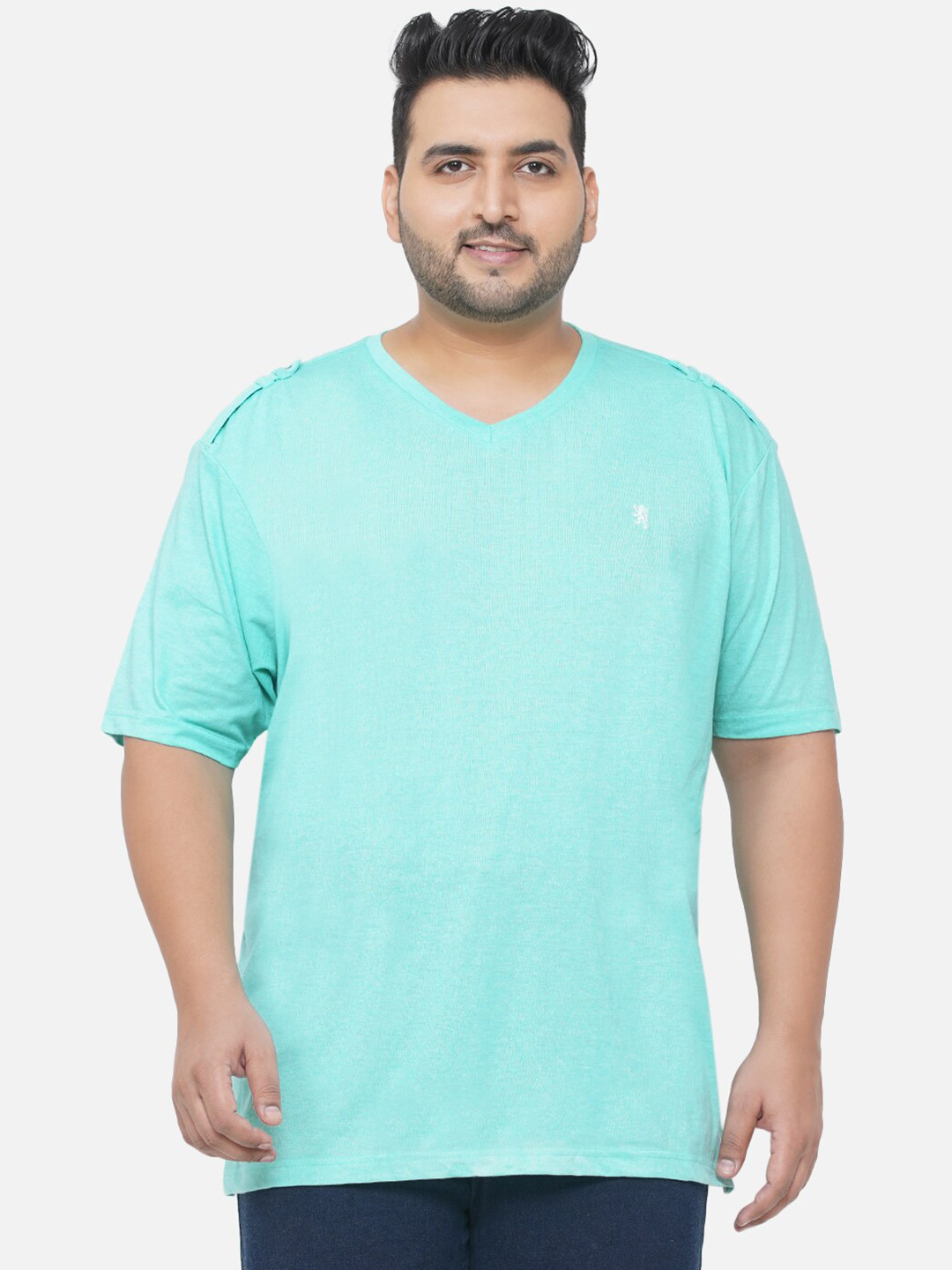 

Santonio Men Plus Size Green V-Neck Pure Cotton T-shirt
