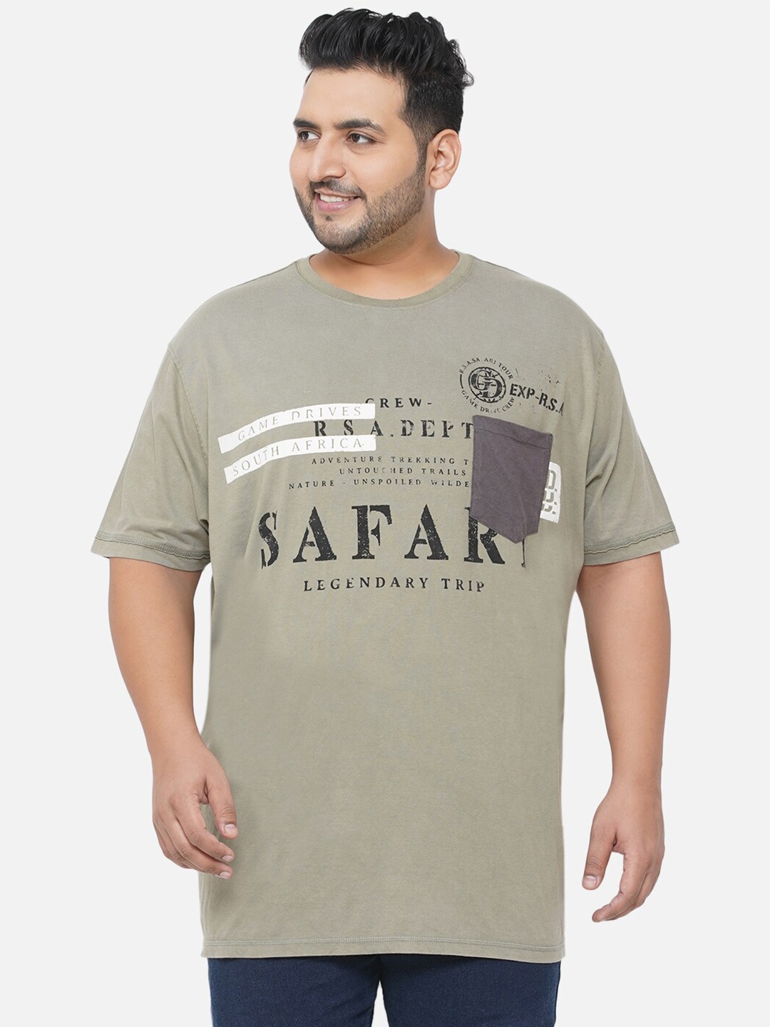 

Santonio Men Plus Size Olive Green Typography Printed Pure Cotton T-shirt
