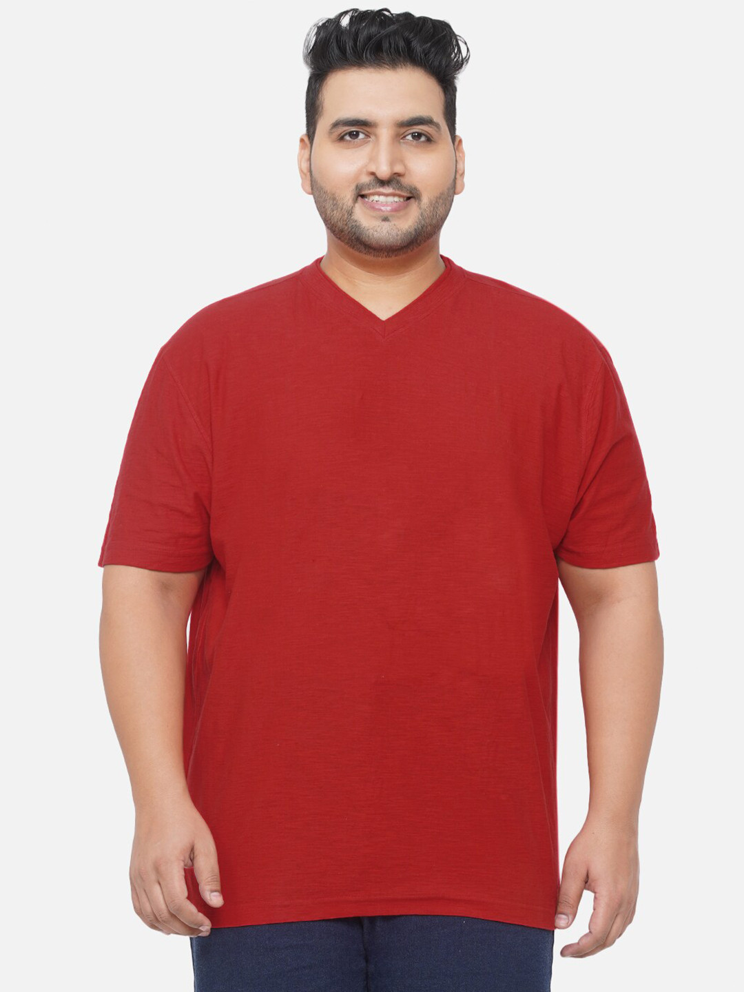 

Santonio Men Plus Size Red V-Neck Pure Cotton T-shirt