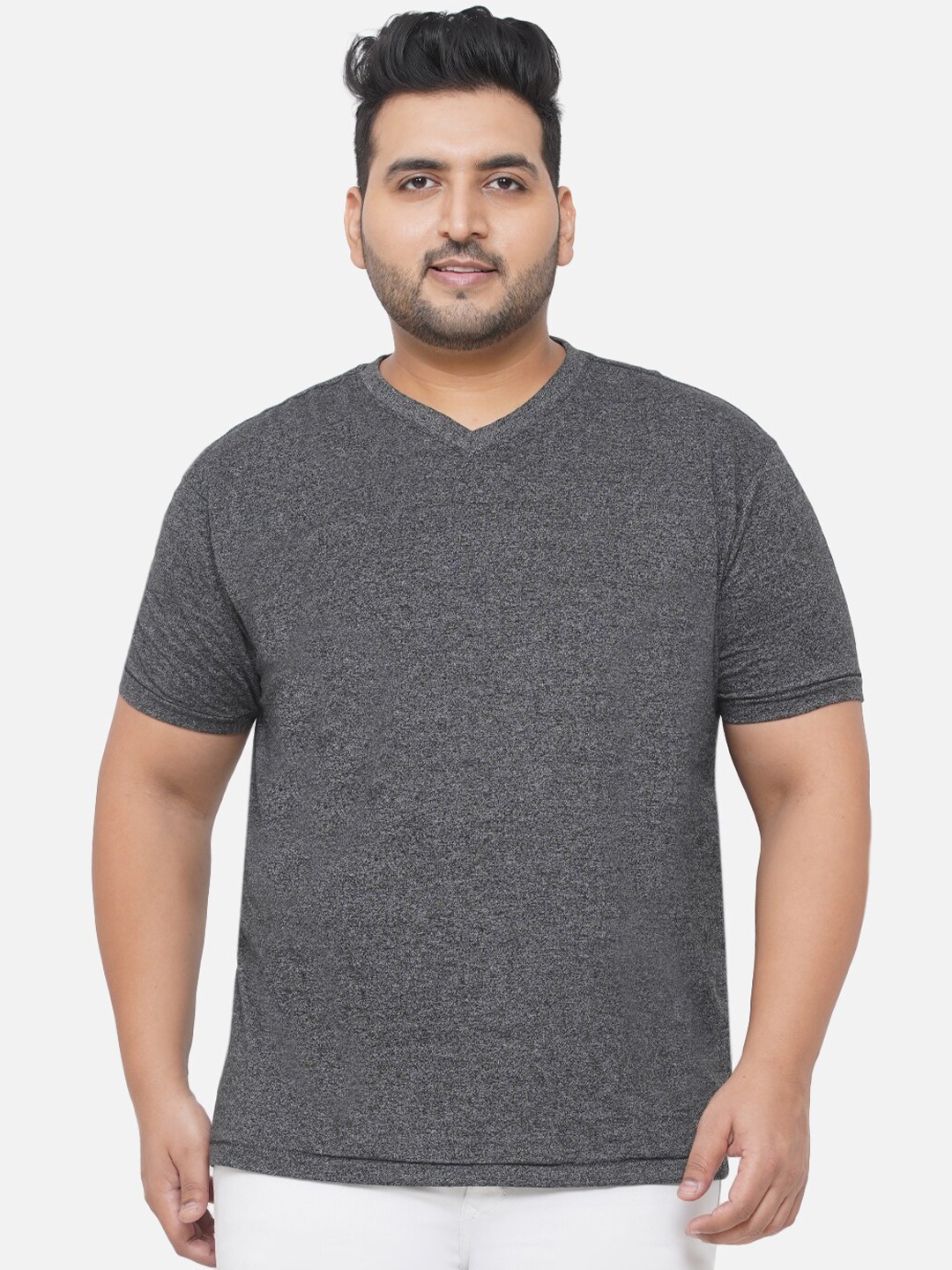 

Santonio Men Plus Size Grey V-Neck Pure Cotton T-shirt