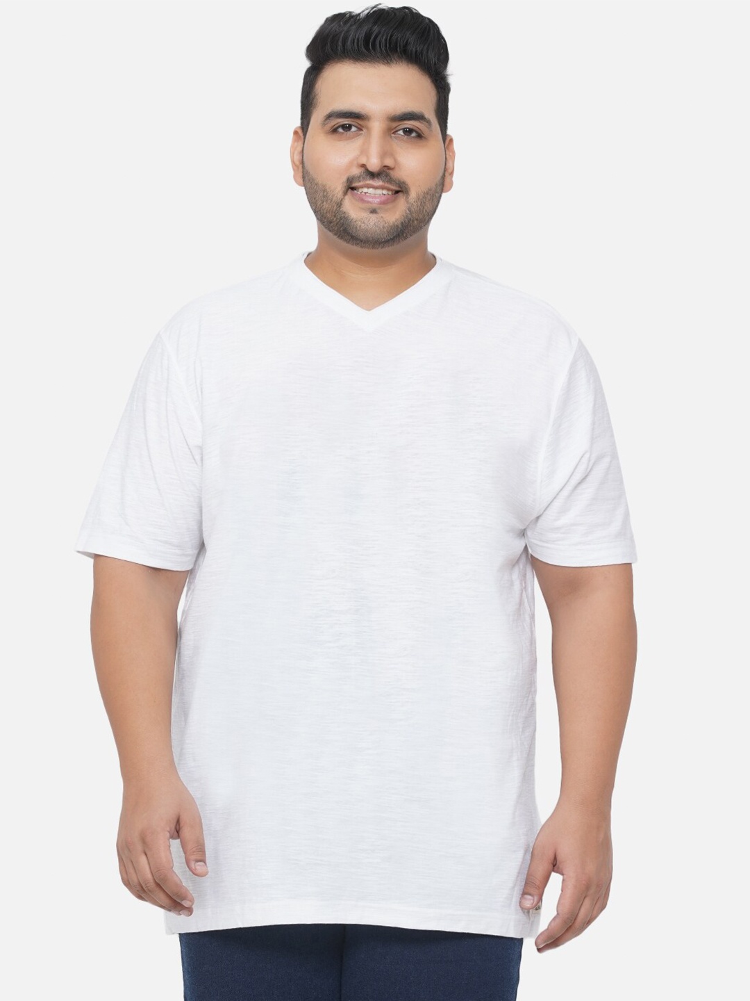

Santonio Men Plus Size White V-Neck Pure Cotton T-shirt
