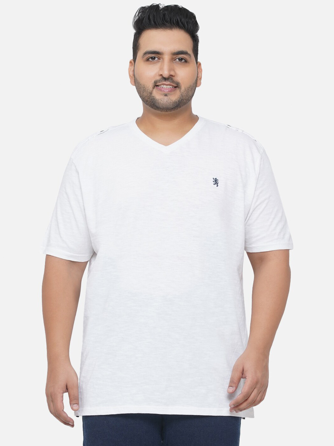

Santonio Men Plus Size White V-Neck Pure Cotton T-shirt