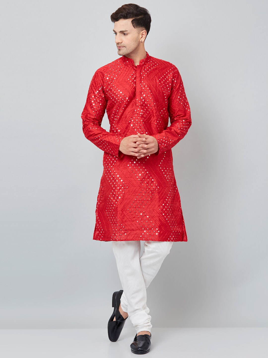 

Armaan Ethnic Embellished Mirror Work Straight Regular Kurta, Red