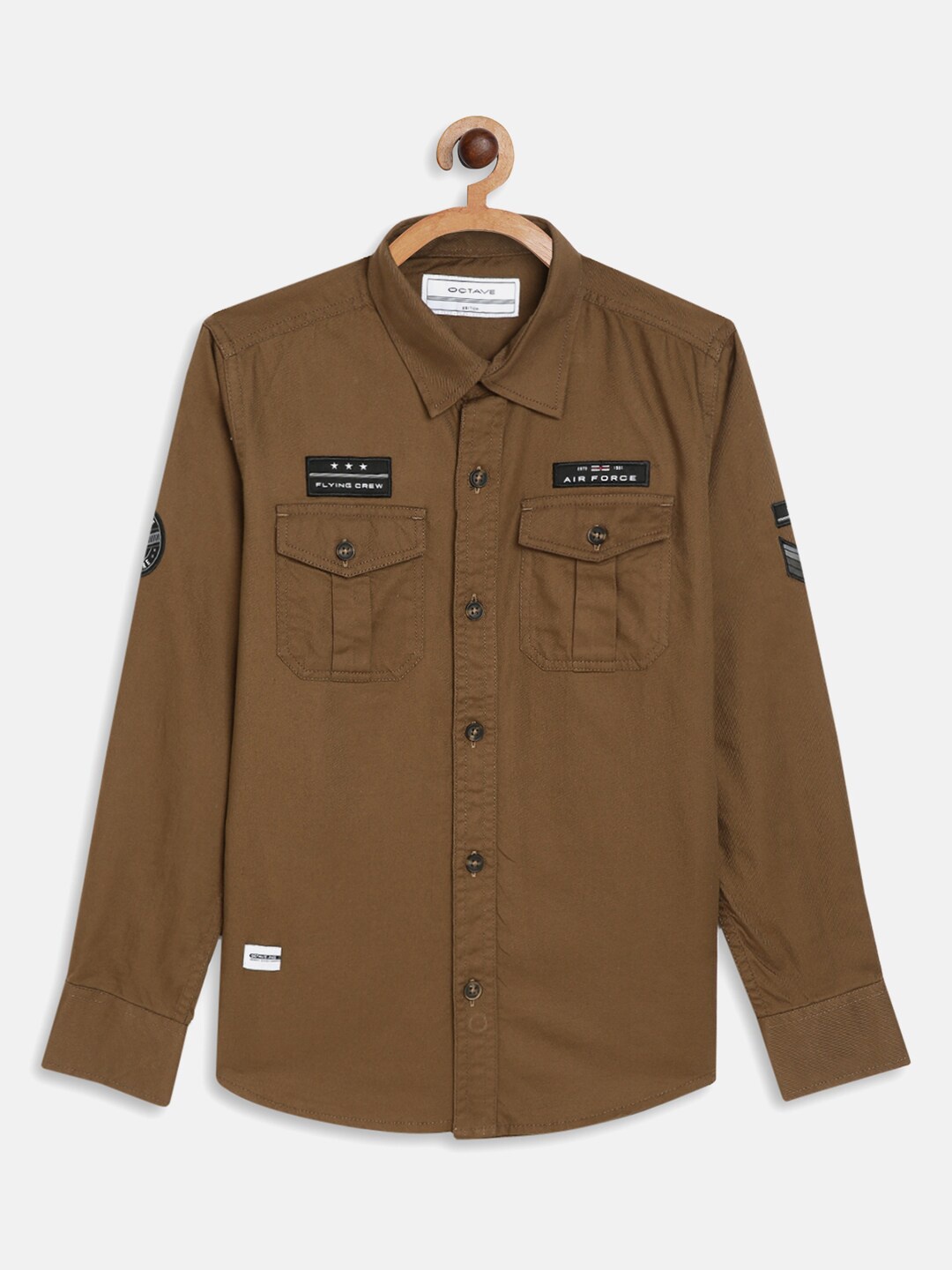 

Octave Boys Khaki Solid Cotton Casual Shirt