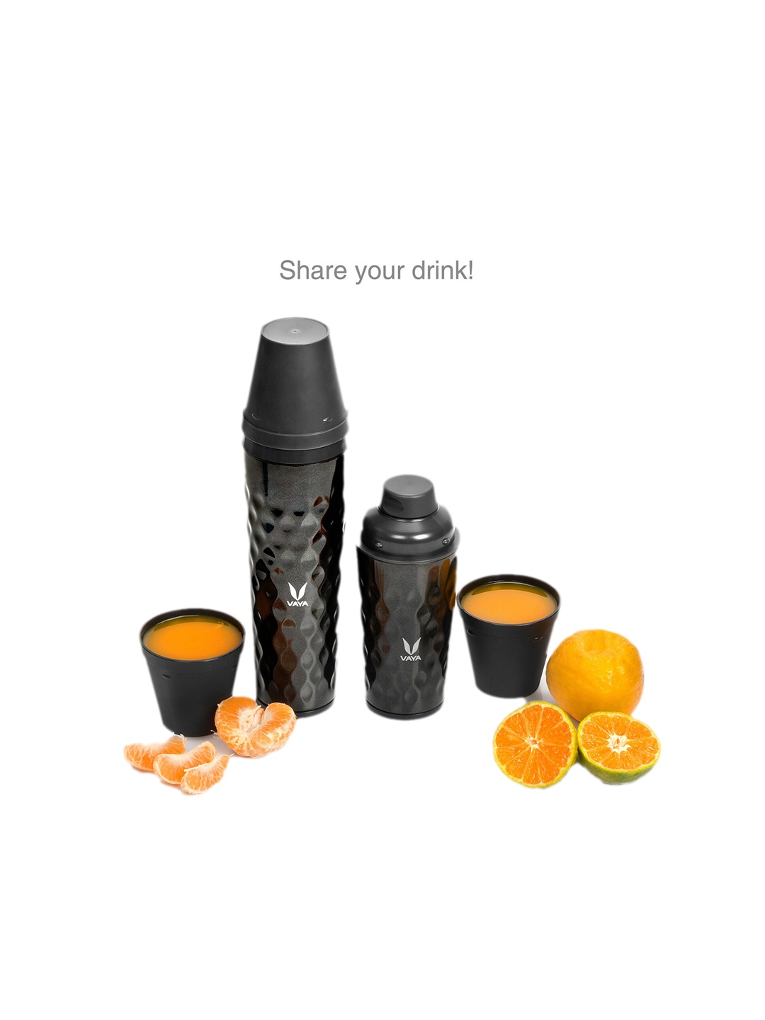 

Vaya Black Stainless Steel Vacuum Insulated Bottle Gulper With Lid & 2 Cups 350 ml