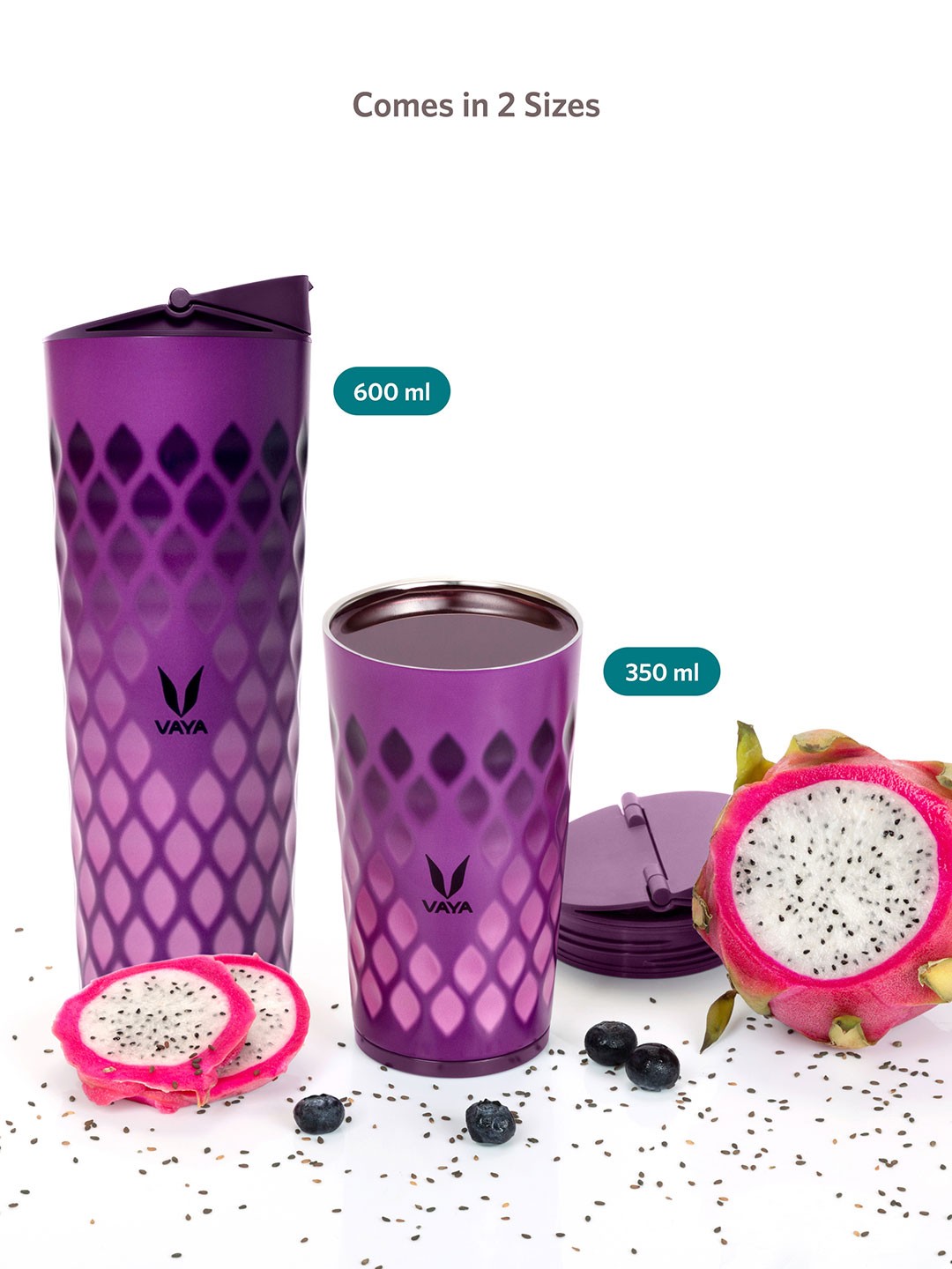 

Vaya Purple Printed Vacuum Insulated Stainless Steel Bottle 350 ml