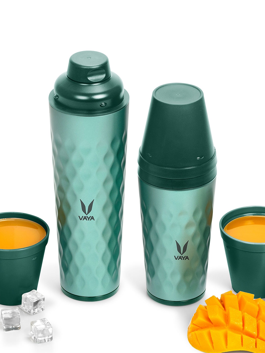 

Vaya Green Textured Double Wall Insulated Stainless Steel Flask With Gulper & Cups 350 ml
