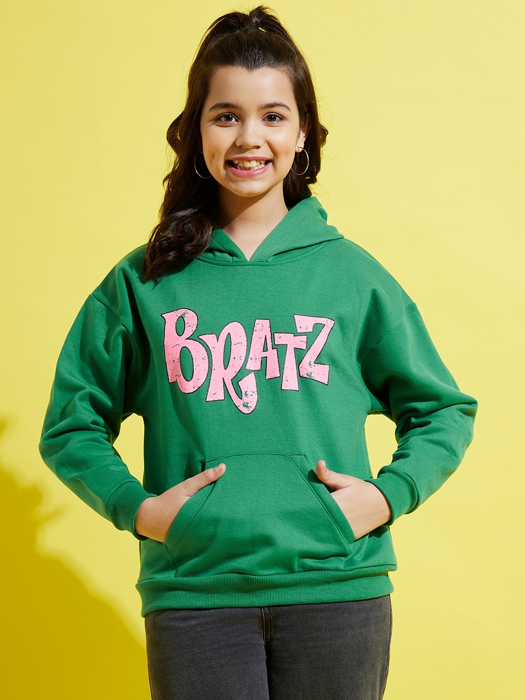 

Noh Voh - SASSAFRAS Kids Girls Green Hooded Cotton Sweatshirt