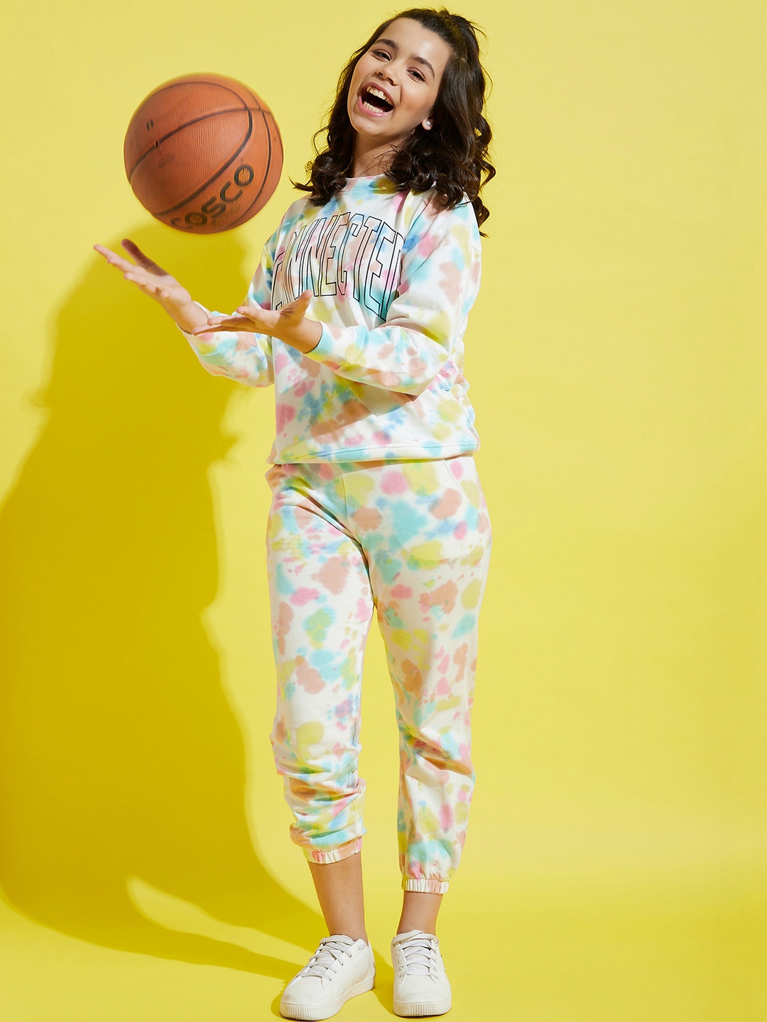 

Noh.Voh - SASSAFRAS Kids Girls Pink & White Tie Dye Printed Joggers