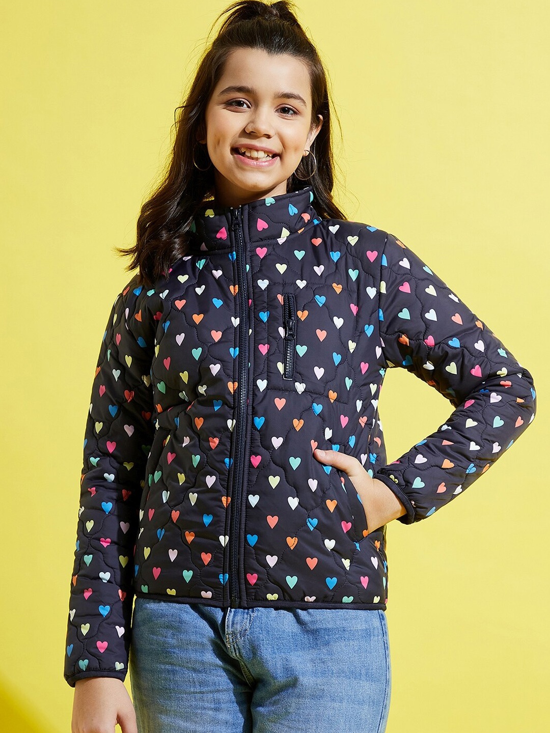 

Noh.Voh - SASSAFRAS Kids Girls Navy Blue Geometric Padded Jacket